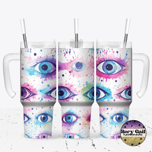 Rory Gail Handmade Tumblers Watercolor Evil Eye 30oz Grippy Tumbler