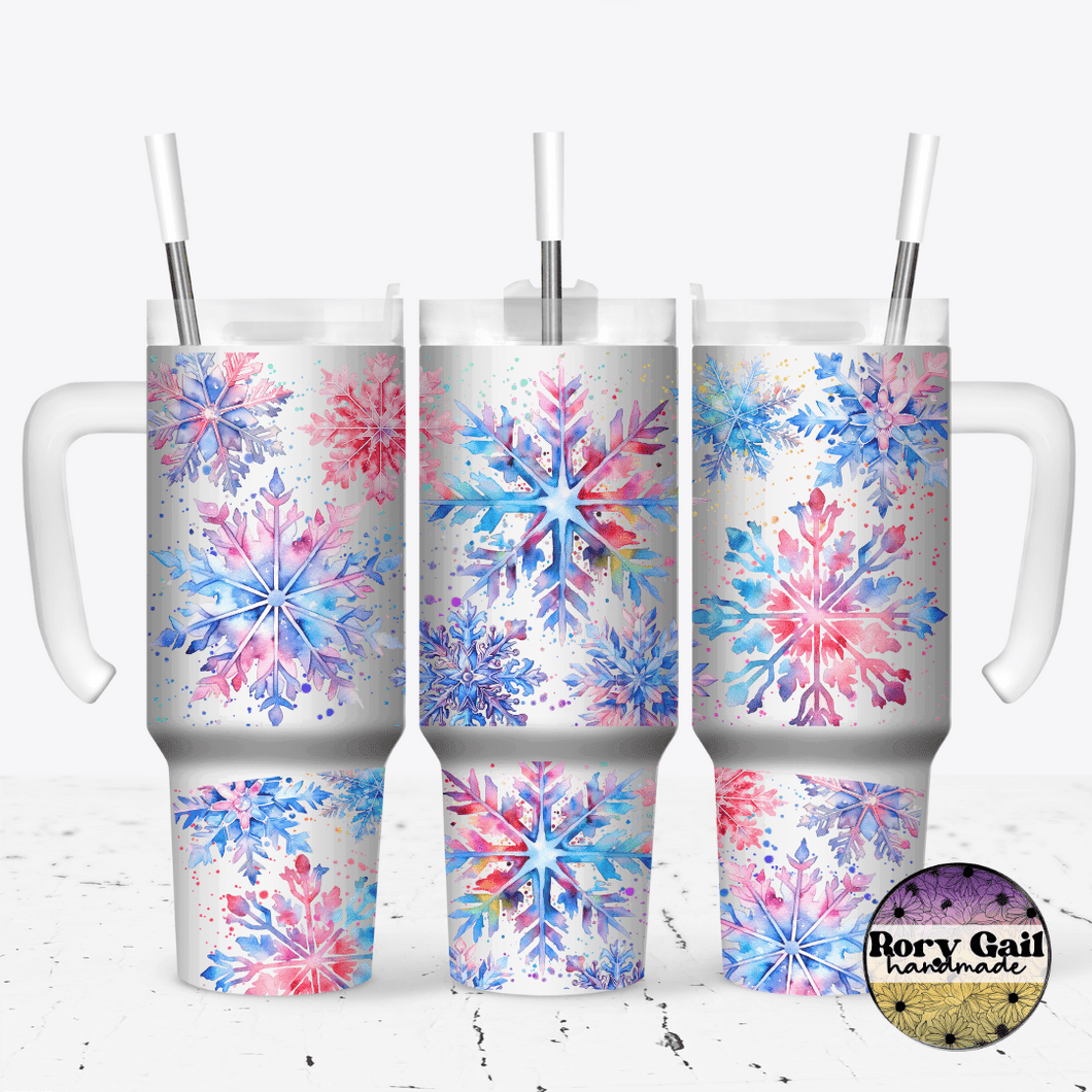 Rory Gail Handmade Tumblers Watercolor Snowflakes 30oz Grippy Tumbler