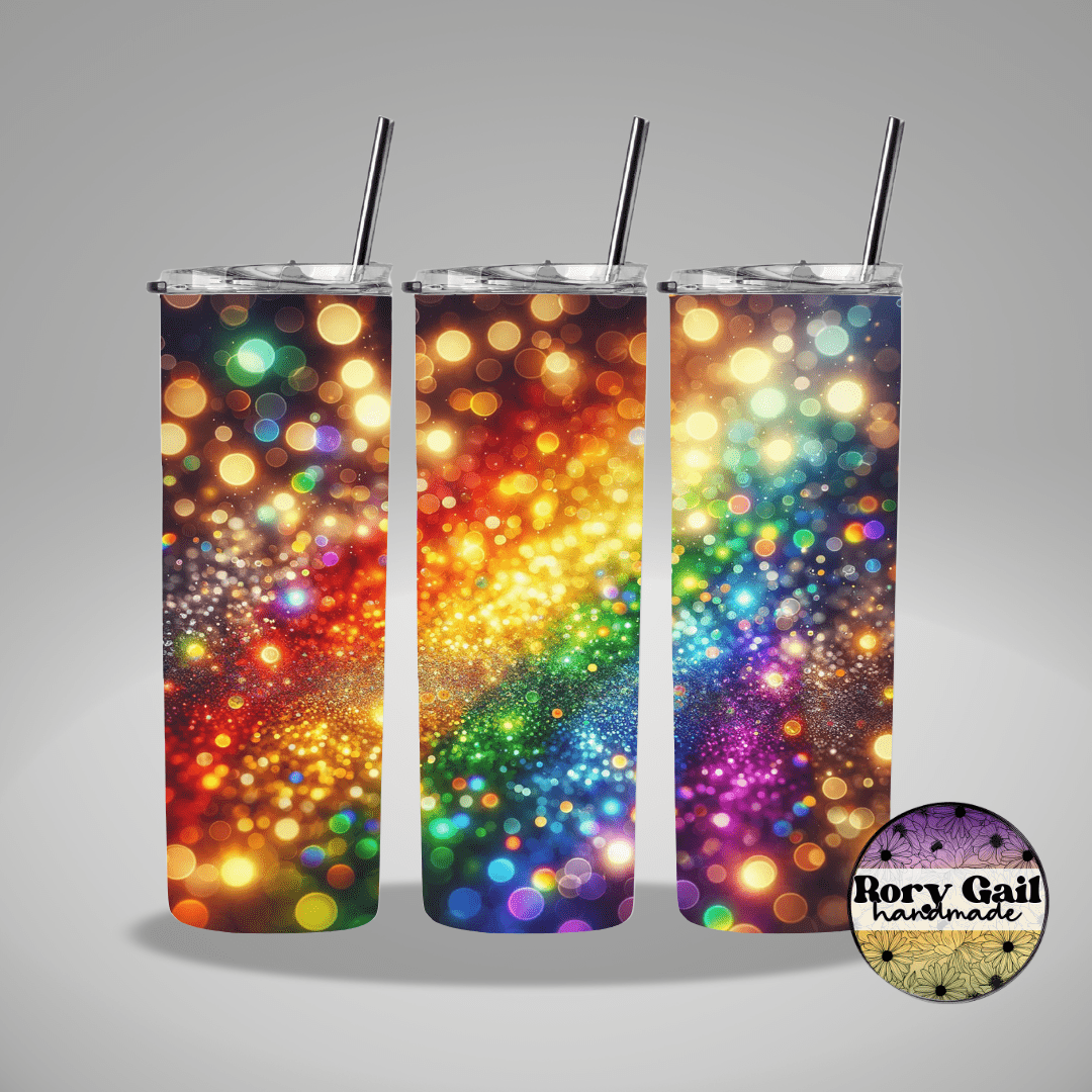 Rory Gail Handmade Tumblers Whimsy Rainbow Glitter 3 Whimsy Glitter Rainbow 20oz Tumblers