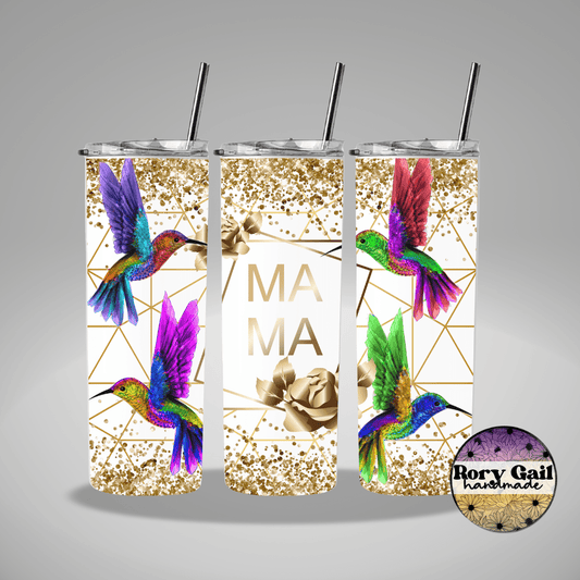 Rory Gail Handmade Tumblers White Mama Hummingbird 20oz Skinny Tumbler