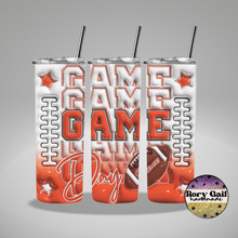 Load image into Gallery viewer, Rory Gail Handmade Tumblers White/Orange Football Game Day 3D Inflated 20oz Tumblers
