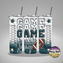 Load image into Gallery viewer, Rory Gail Handmade Tumblers White/Teal Football Game Day 3D Inflated 20oz Tumblers
