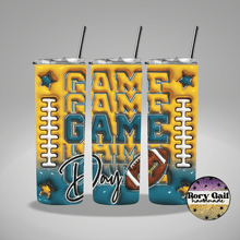 Load image into Gallery viewer, Rory Gail Handmade Tumblers Yellow Gold/Teal Football Game Day 3D Inflated 20oz Tumblers
