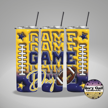 Load image into Gallery viewer, Rory Gail Handmade Tumblers Yellow/Navy Football Game Day 3D Inflated 20oz Tumblers
