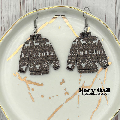 Rory Gail Handmade Ugly Christmas Sweater Leopard Print Wood Earrings