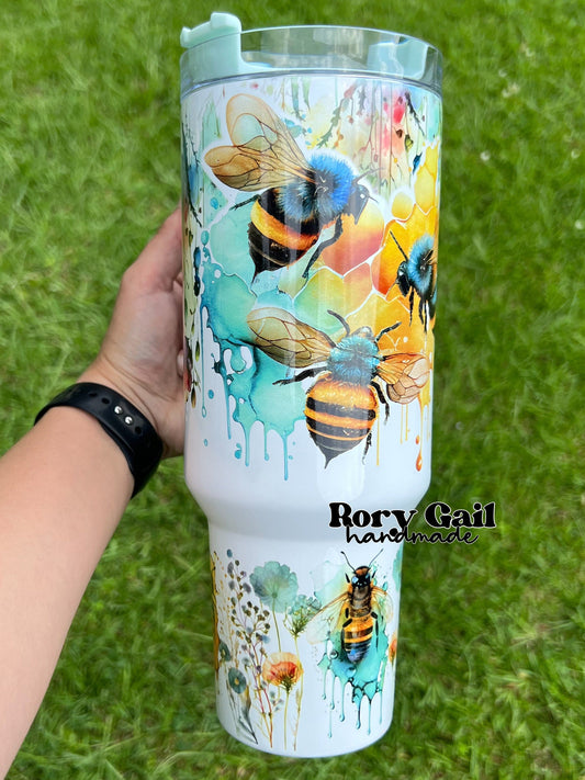 Rory Gail Handmade Watercolor Bees 40oz Quencher