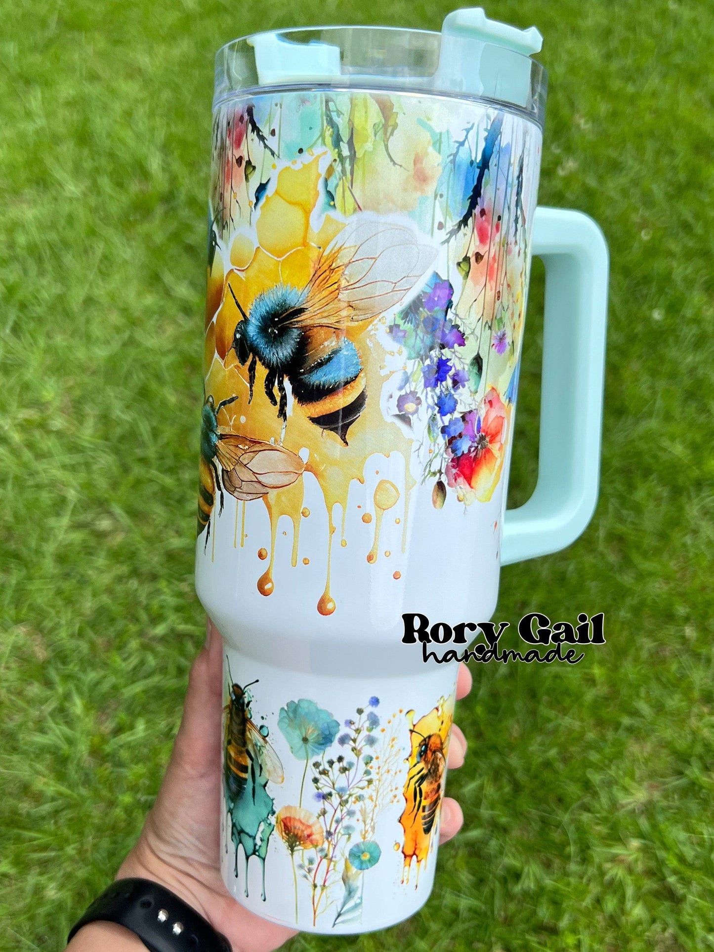 Rory Gail Handmade Watercolor Bees 40oz Quencher