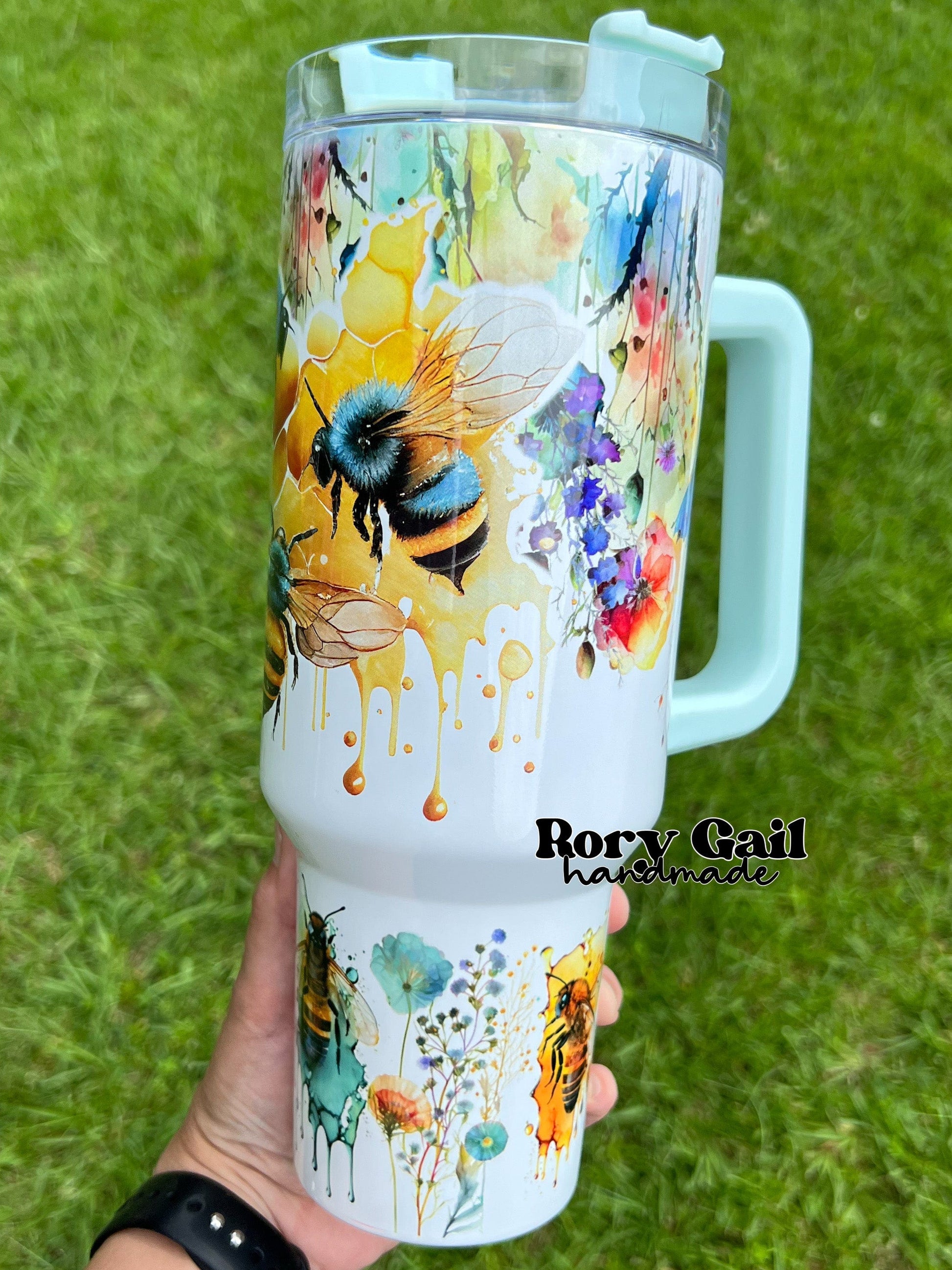 Rory Gail Handmade Watercolor Bees 40oz Quencher
