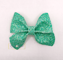 Load image into Gallery viewer, Rory Gail Handmade Aqua Sailor Bow Sherbet Glitter 3”
