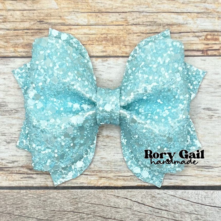 Rory Gail Handmade Blue Pastel Glitter 3 inch Pinch Bow