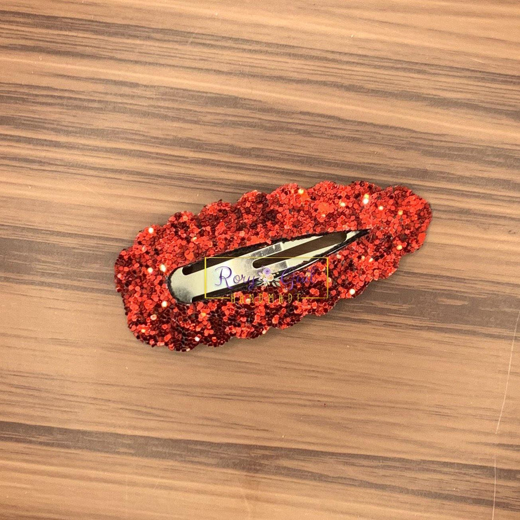 Rory Gail Handmade Bows 2.75” Scalloped Snap Clip Wild Cherry Glitter