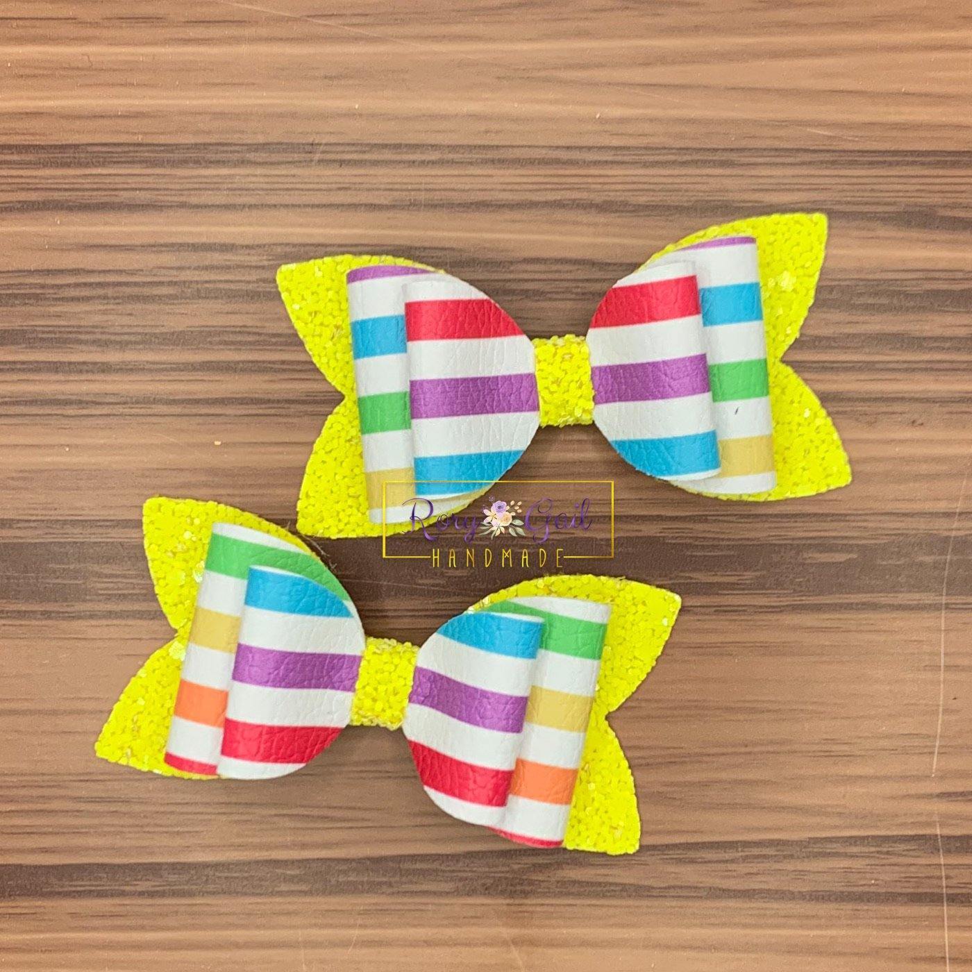 Rory Gail Handmade Bows 3 inch Piggies Colored Stripes Double Diva Bow