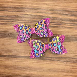 Rory Gail Handmade Bows 3 inch Piggies Rainbow Leopard