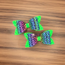 Load image into Gallery viewer, Rory Gail Handmade Bows 3 inch Piggies Rainbow Sqiggles
