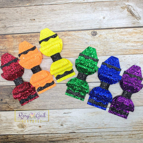 Rory Gail Handmade Bows 4” Crayon Bows in Red, Orange, yellow, green, blue, and purple