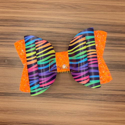 Rory Gail Handmade Bows 5 inch Rainbow Tiger Double Diva Bow