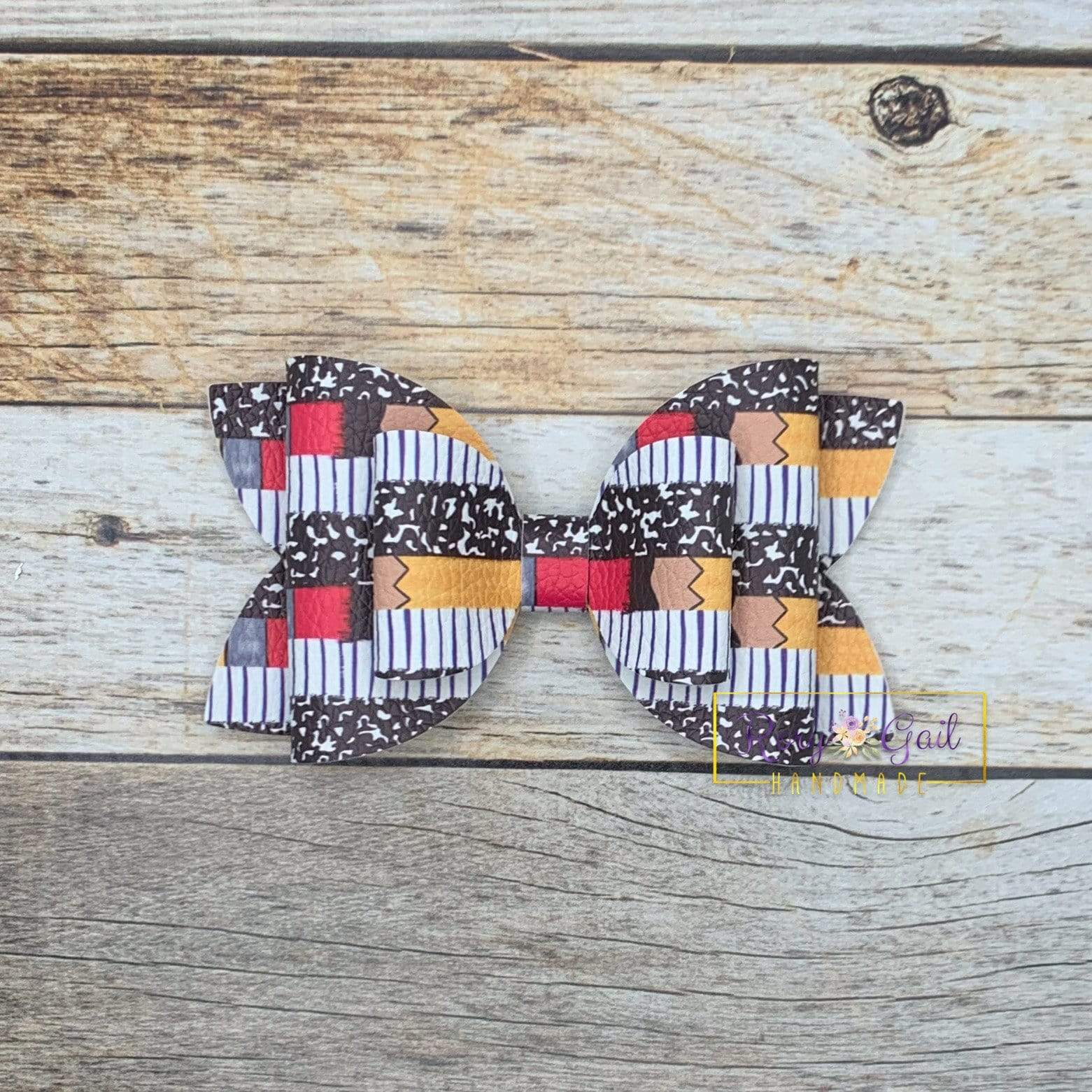 Rory Gail Handmade Bows Back to School Brushstrokes 4” Double Diva Bow