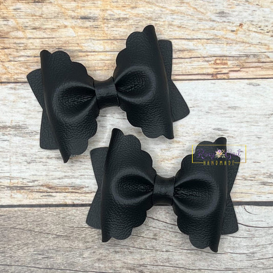 Rory Gail Handmade Bows Black 2.5 inch Scalloped Pinch Pigtail Hair Bows
