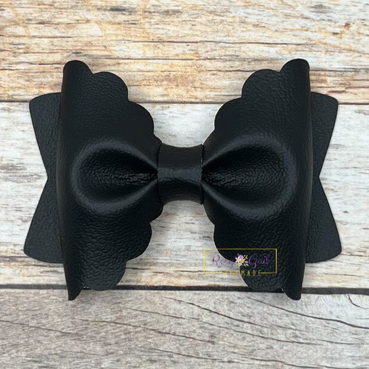 Rory Gail Handmade Bows Black 3.5 inch Scalloped Pinch Bow