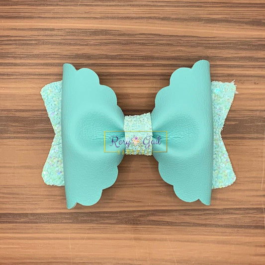 Rory Gail Handmade Bows Blue Pastel 3.5 inch Scalloped Pinch Bow
