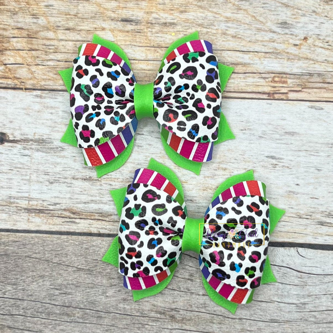 Rory Gail Handmade Bows Bright Leopard 2.5 inch Phoebe Piggies