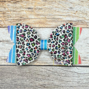 Rory Gail Handmade Bows Bright Leopard Glossy Faux Glitter 4” Double Diva Bow