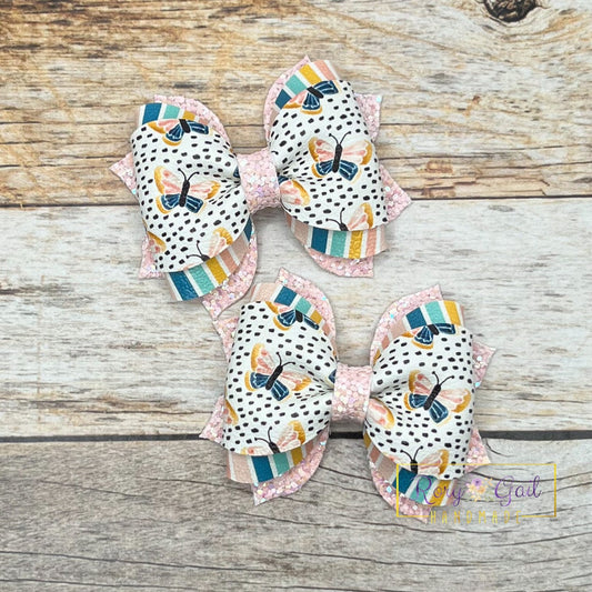 Rory Gail Handmade Bows Butterflies and Black Dashes 2.5 inch Phoebe Piggies