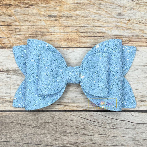 Rory Gail Handmade Bows Chill Blue Glitter 4” Double Diva Bow