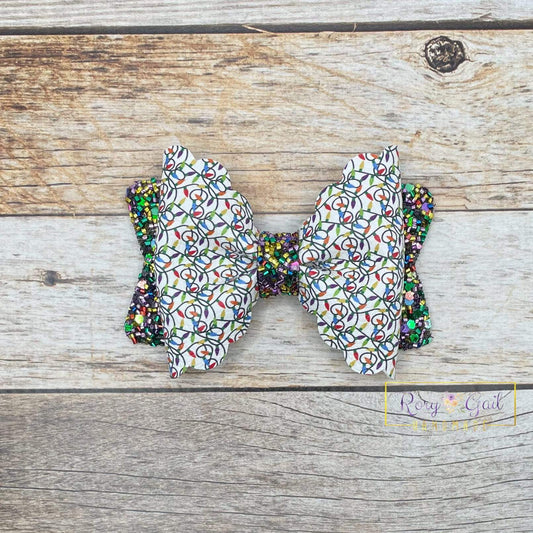 Rory Gail Handmade Bows Christmas Lights 3.5 inch Scalloped Pinch Bow