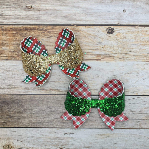 Rory Gail Handmade Bows Christmas Plaid 4 inch Fancy Scalloped Bow
