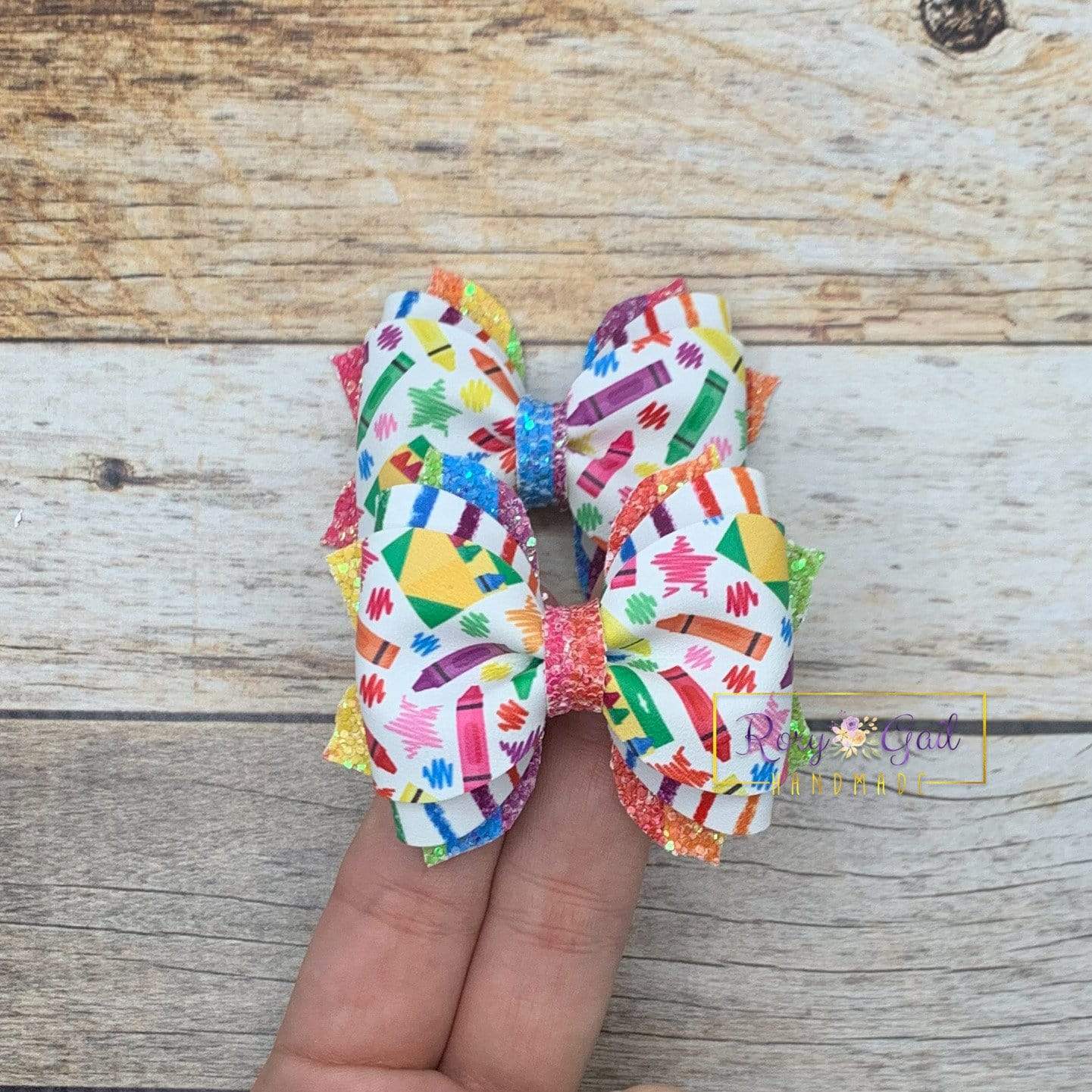Rory Gail Handmade Bows Crayons 2.5 inch Phoebe Piggies