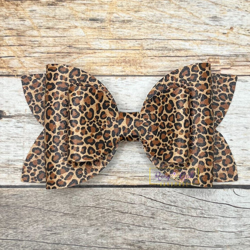 Rory Gail Handmade Bows Dark Leopard 4” Double Diva Bow