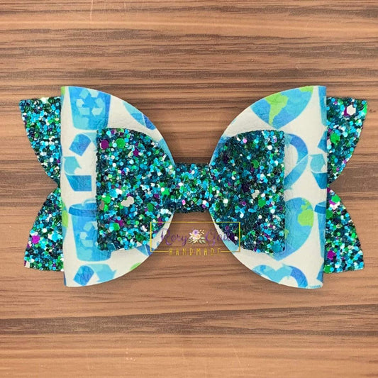 Rory Gail Handmade Bows Earth Day 4 inch Double Diva Bow