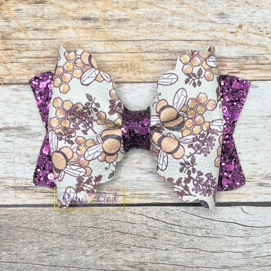 Rory Gail Handmade Bows Floral Bees 3.5 inch Scalloped Pinch Bow