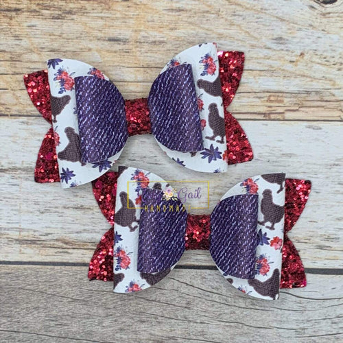 Rory Gail Handmade Bows Floral Chicken 3” Double Diva Piggies NEW STYLE