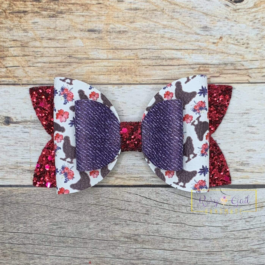 Rory Gail Handmade Bows Floral Chicken 4” Double Diva Bow