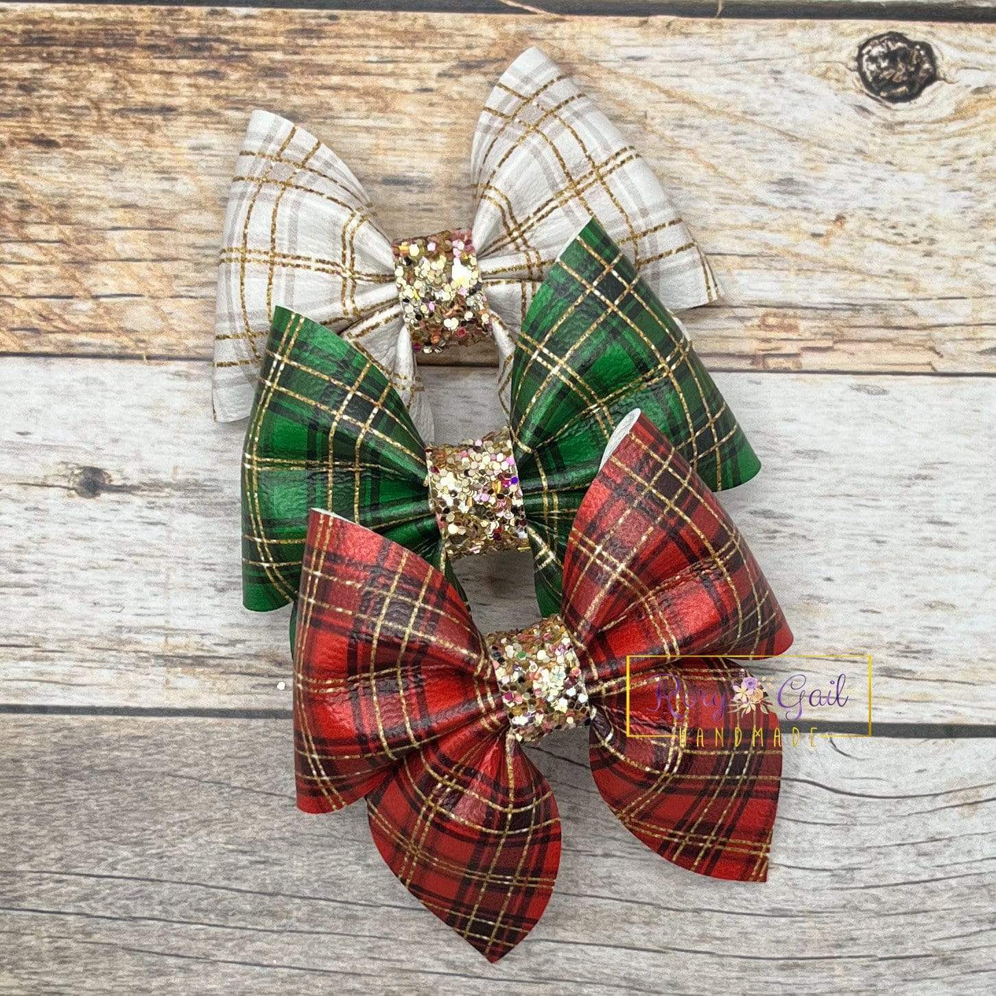 Rory Gail Handmade Bows Glitter Plaid 3 inch Sailor Bow