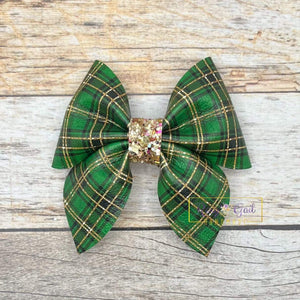 Rory Gail Handmade Bows Green Glitter Plaid 3 inch Sailor Bow