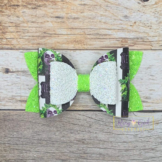 Rory Gail Handmade Bows Green Hair Man 4” Double Diva Bow