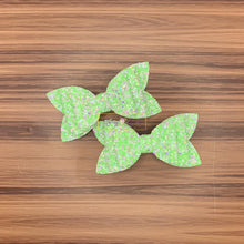 Load image into Gallery viewer, Rory Gail Handmade Bows Green Highlighter Glitter 3 inch Double Diva Piggies
