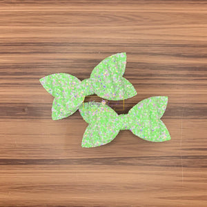 Rory Gail Handmade Bows Green Highlighter Glitter 3 inch Double Diva Piggies