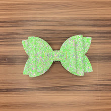 Load image into Gallery viewer, Rory Gail Handmade Bows Green Highlighter Glitter 4 inch Double Diva Bow
