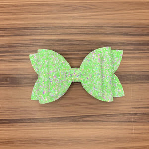 Rory Gail Handmade Bows Green Highlighter Glitter 4 inch Double Diva Bow