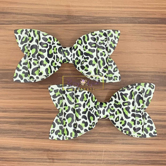 Rory Gail Handmade Bows Green Leopard 3” Double Diva Piggies