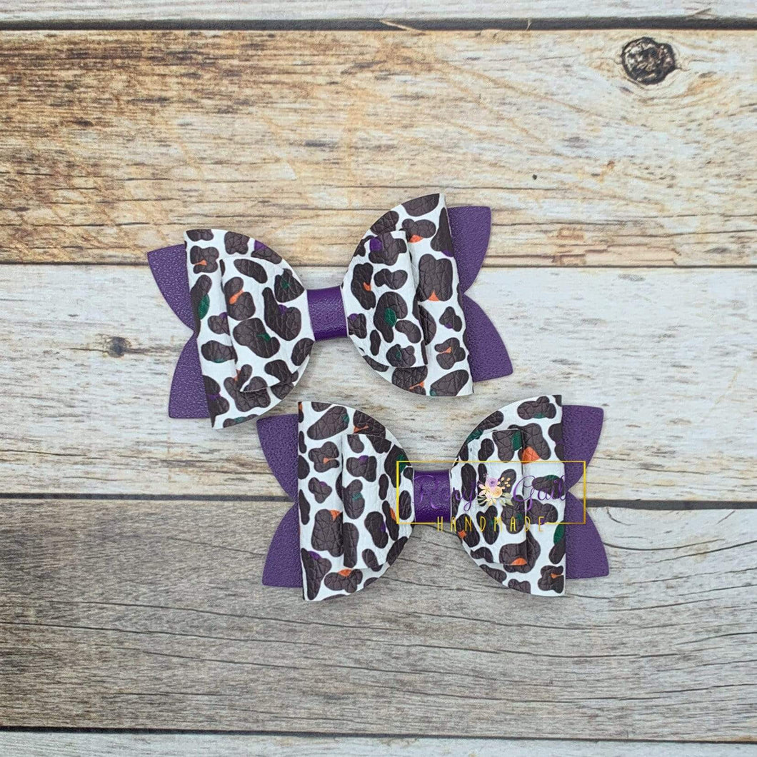 Rory Gail Handmade Bows Halloween Leopard 3” Double Diva Piggies NEW STYLE