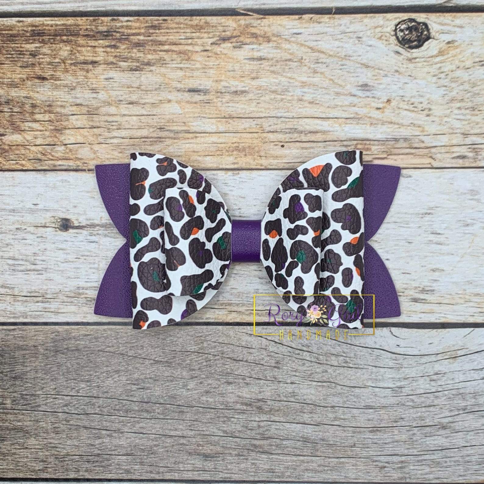Rory Gail Handmade Bows Halloween Leopard 4” Double Diva Bow