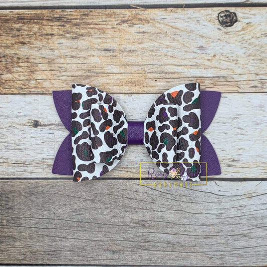 Rory Gail Handmade Bows Halloween Leopard 4” Double Diva Bow