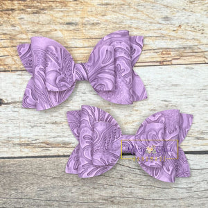 Rory Gail Handmade Bows Lavender Embossed 3” Double Diva Piggies NEW STYLE