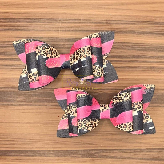 Rory Gail Handmade Bows Leopard Brushstrokes 3” Double Diva Piggies