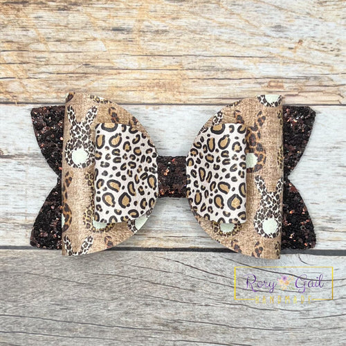 Rory Gail Handmade Bows Leopard Bunnies 4” Double Diva Bow